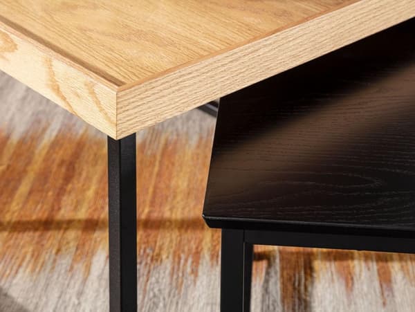 Rootz soffbordsset om 2 trä - soffbord i metall fyrkantig ek modern - Sidobord 2-delat - Design vardagsrumsbord - Träbord häckningsbord