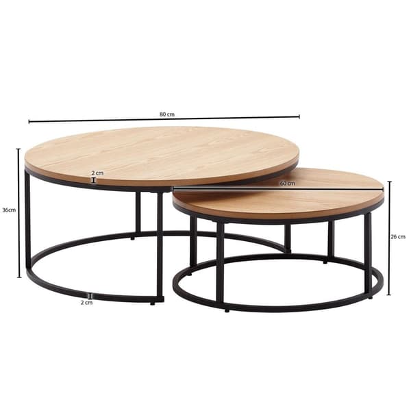 Rootz soffbordsset om 2 trä - soffbord i metall runt ek modern - Design sidobord 2-delat - Runda vardagsrumsbord - Träbord häckningsbord