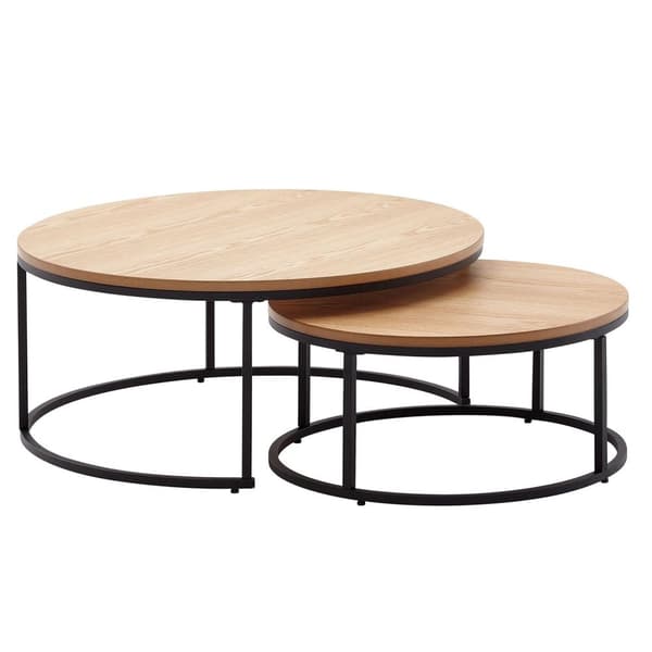 Rootz soffbordsset om 2 trä - soffbord i metall runt ek modern - Design sidobord 2-delat - Runda vardagsrumsbord - Träbord häckningsbord