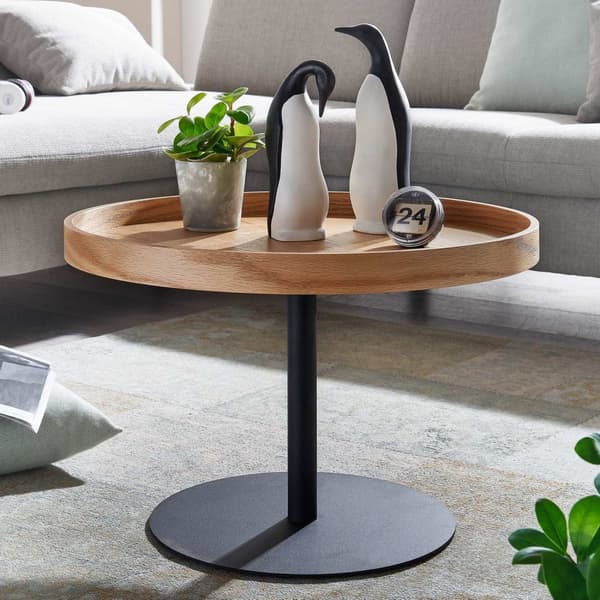 Rootz Coffee Table - Wood-Metal Living Room Table - Modern Round Design - Oak Coffee Table - Table for Living Room - 61x61x40 cm