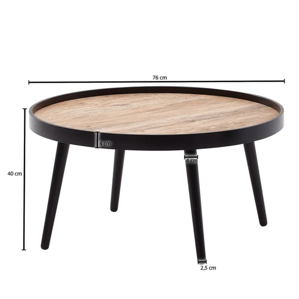Rootz sohvapöytä pyöreä 76x76x40 cm musta ruskea sohvapöytä moderni - Pyöreä sohvapöytä - Iso olohuoneen pöytä - Sohvapöytä sohvapöytä