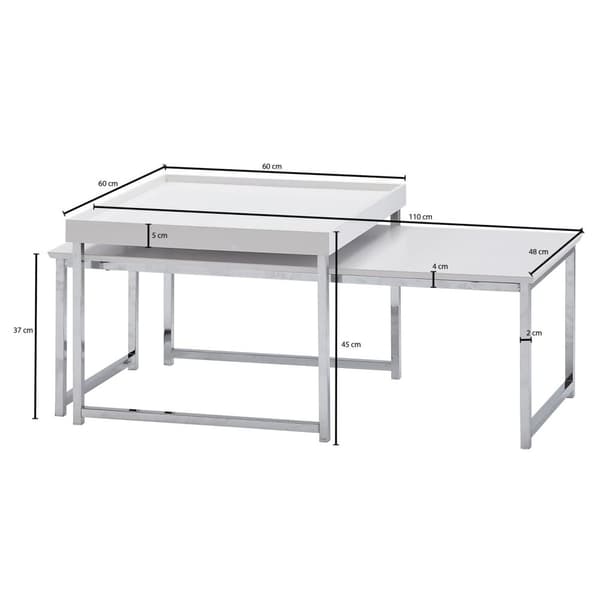 Rootz Sæt med 2 Træ - Metal Sofabord Firkantet Hvid Moderne - Sidebord 2-delt - Design stueborde - Træbord indskudsborde