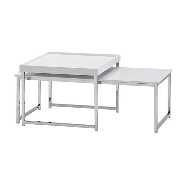 Rootz Sæt med 2 Træ - Metal Sofabord Firkantet Hvid Moderne - Sidebord 2-delt - Design stueborde - Træbord indskudsborde