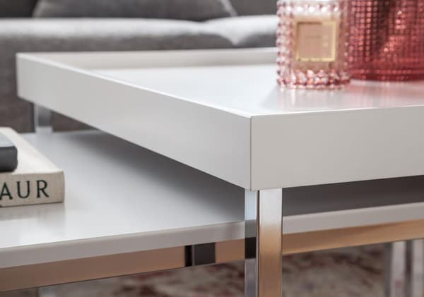 Rootz Sæt med 2 Træ - Metal Sofabord Firkantet Hvid Moderne - Sidebord 2-delt - Design stueborde - Træbord indskudsborde