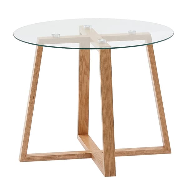 Rootz sofabord 58x58x47 cm massivt egetræs sofabord - rundt glas - Design stuebord moderne - Træbord, lille værelsesbord - Sofabord stue ægte træ