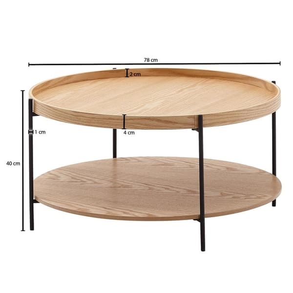 Rootz sohvapöytä 78x78x40 cm sohvapöytä puuta - metalli olohuoneen pöytä tammi - Moderni pyöreä design huoneen pöytä hyllyllä - Puinen sohvapöytä - Ol