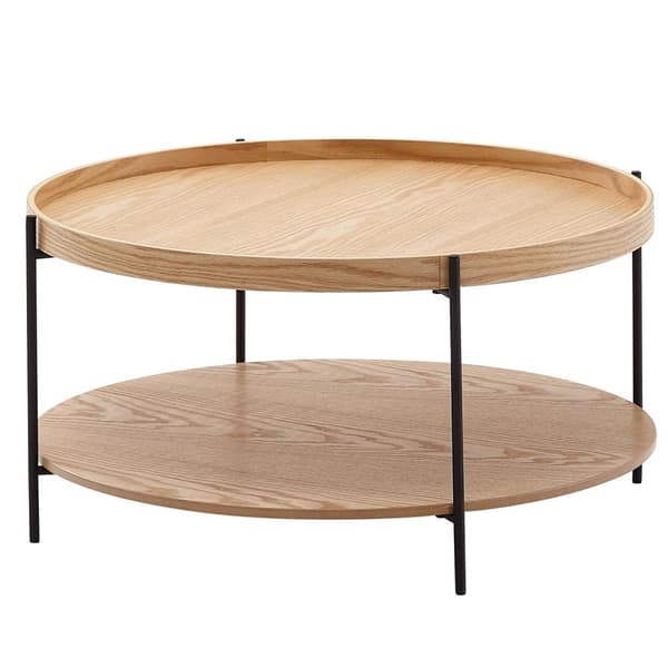 Rootz sohvapöytä 78x78x40 cm sohvapöytä puuta - metalli olohuoneen pöytä tammi - Moderni pyöreä design huoneen pöytä hyllyllä - Puinen sohvapöytä - Ol
