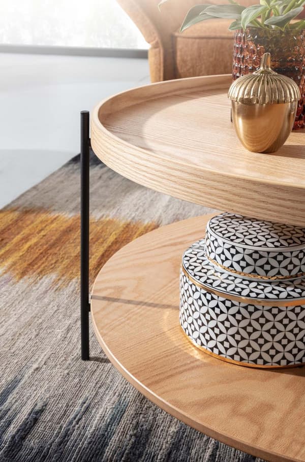 Rootz sohvapöytä 78x78x40 cm sohvapöytä puuta - metalli olohuoneen pöytä tammi - Moderni pyöreä design huoneen pöytä hyllyllä - Puinen sohvapöytä - Ol