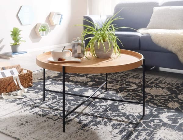Rootz sohvapöytä 78x78x40 cm sohvapöytä puuta - metalli olohuoneen pöytä tammi - Designhuoneen pöytä moderni pyöreä - Puinen sohvapöytä - Olohuoneen p