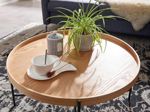 Rootz sohvapöytä 78x78x40 cm sohvapöytä puuta - metalli olohuoneen pöytä tammi - Designhuoneen pöytä moderni pyöreä - Puinen sohvapöytä - Olohuoneen p