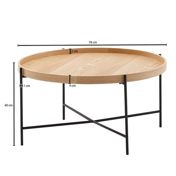 Rootz sohvapöytä 78x78x40 cm sohvapöytä puuta - metalli olohuoneen pöytä tammi - Designhuoneen pöytä moderni pyöreä - Puinen sohvapöytä - Olohuoneen p