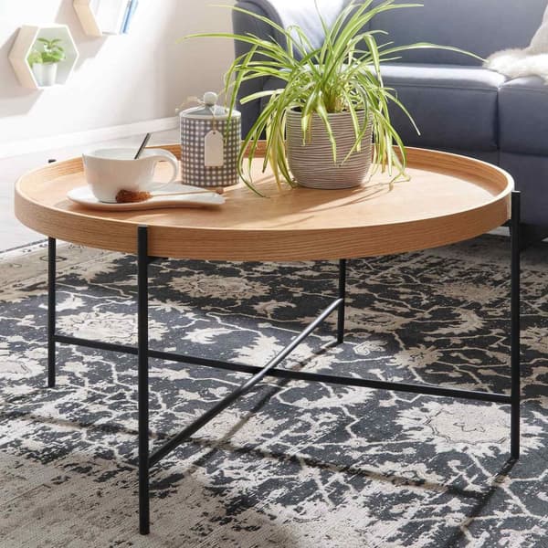 Rootz sohvapöytä 78x78x40 cm sohvapöytä puuta - metalli olohuoneen pöytä tammi - Designhuoneen pöytä moderni pyöreä - Puinen sohvapöytä - Olohuoneen p