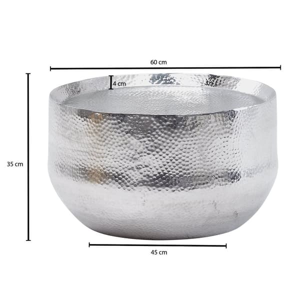 Rootz soffbord aluminium silver 60x60x35 cm vardagsrumsbord hamrat - Designer soffbord runt aluminium orientaliskt - Runt metall soffbord litet
