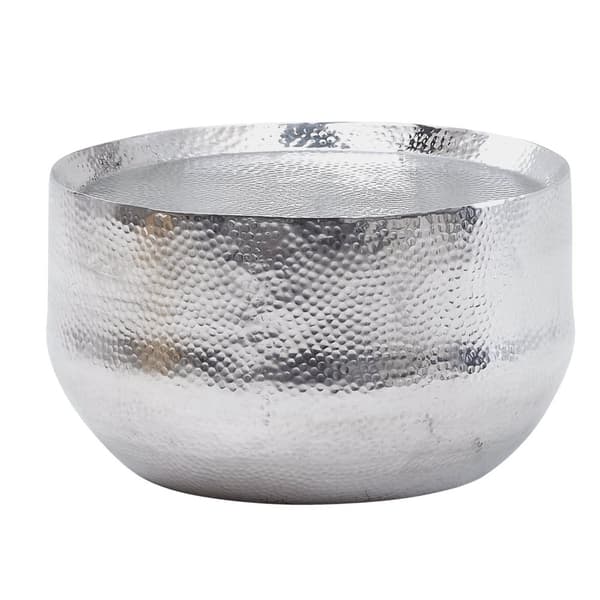Rootz soffbord aluminium silver 60x60x35 cm vardagsrumsbord hamrat - Designer soffbord runt aluminium orientaliskt - Runt metall soffbord litet