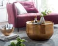 Miniatyrbillede 3 af 7: Rootz sofabord aluminium guld 60x60x35 cm stuebord hamret - Designer sofabord rundt aluminium orientalsk - Rundt metal sofabord lille