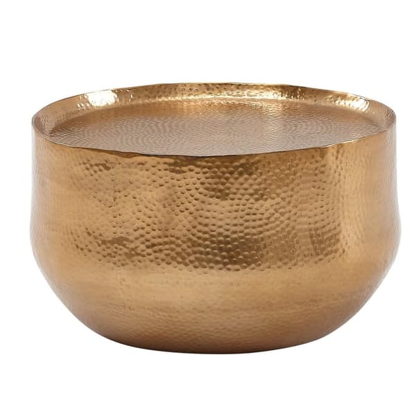 Rootz sofabord aluminium guld 60x60x35 cm stuebord hamret - Designer sofabord rundt aluminium orientalsk - Rundt metal sofabord lille