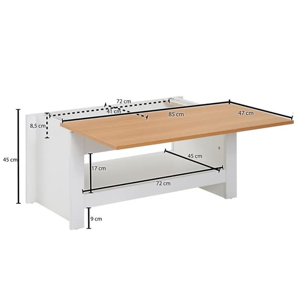 Rootz design soffbord 85 X 47 X 45 cm vit - ek - Vardagsbord med förvaringsutrymme - Soffbord med förvaringsfack Modernt - Fyrkantigt soffbord