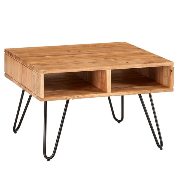 Rootz sohvapöytä 60x40x60 cm akaasia massiivipuuta - metalli design sohvapöytä kulmikas - Puupöytä säilytystilalla - Sohvapöytä puinen neliön ruskea
