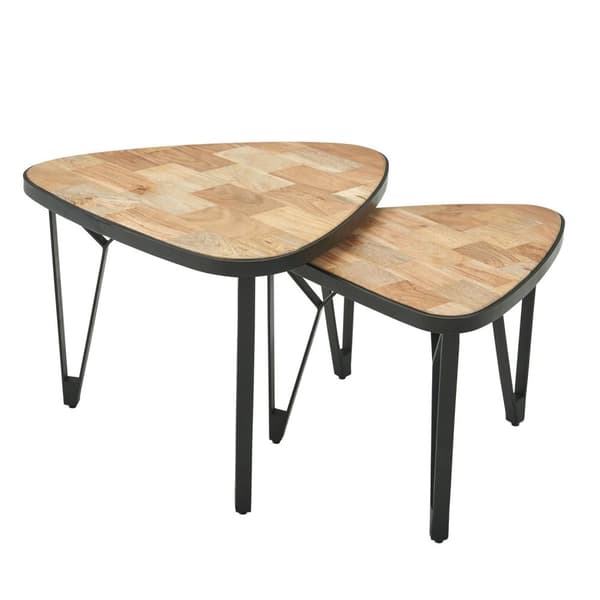 Rootz design soffbord set med 2 mango - akacia massivträ häckningsbord triangulära - Brunt soffbord med metallben - Bordsunderlägg 2-delat häckbord tr