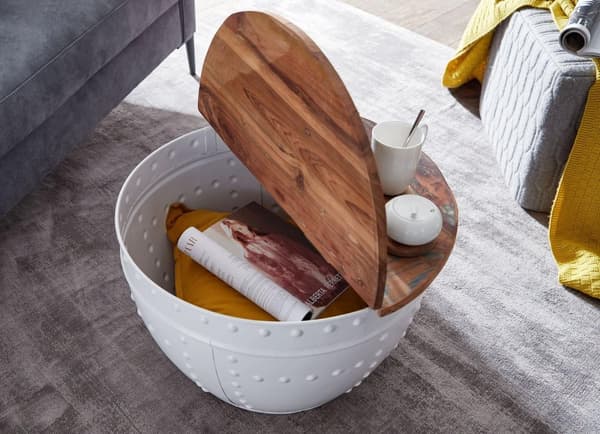 Rootz soffbord Mango 60x36x60 cm massivt trä metall vit industrirunda - Design vardagsrumsbord med förvaringsutrymme - Loungebord soffbord modernt