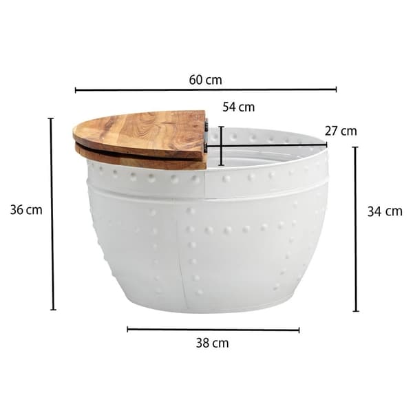 Rootz soffbord Mango 60x36x60 cm massivt trä metall vit industrirunda - Design vardagsrumsbord med förvaringsutrymme - Loungebord soffbord modernt