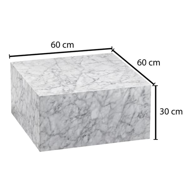 Rootz soffbord 60x30x60 cm högblank med marmorlook vit - Design vardagsrumsbord Kub fyrkantig - Lounge sidobord kubform