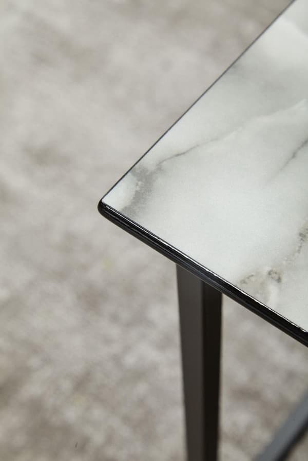 Rootz soffbord fyrkantigt 80x38x80 cm med marmorlook vit - Vardagsbord med svart metallram - Modernt dekorativt bord
