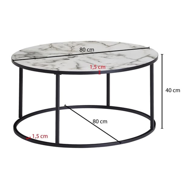 Rootz soffbord runt 80x40x80 cm med marmorlook vit - Vardagsbord med svart metallram - Modernt dekorativt bord