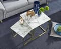 Miniatyrbillede 3 af 7: Rootz Design Side Sæt med 2 Hvid Marmor Optik Kantet - Sofabord 2-delt bordstel metal guld - Små stueborde - Moderne firkantede indskudsborde