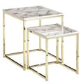 Miniatyrbillede 6 af 7: Rootz Design Side Sæt med 2 Hvid Marmor Optik Kantet - Sofabord 2-delt bordstel metal guld - Små stueborde - Moderne firkantede indskudsborde