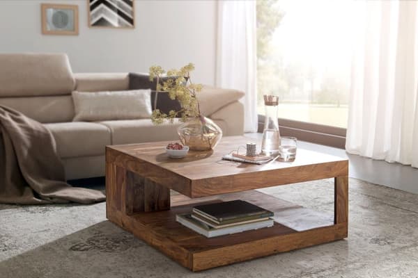 Rootz sofabord massivt træ Sheesham 90cm Design stuebord mørkebrunt bord i landstil