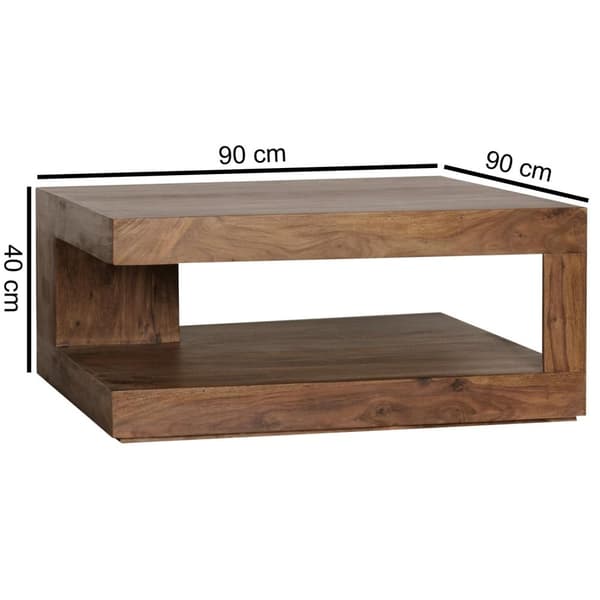 Rootz sofabord massivt træ Sheesham 90cm Design stuebord mørkebrunt bord i landstil