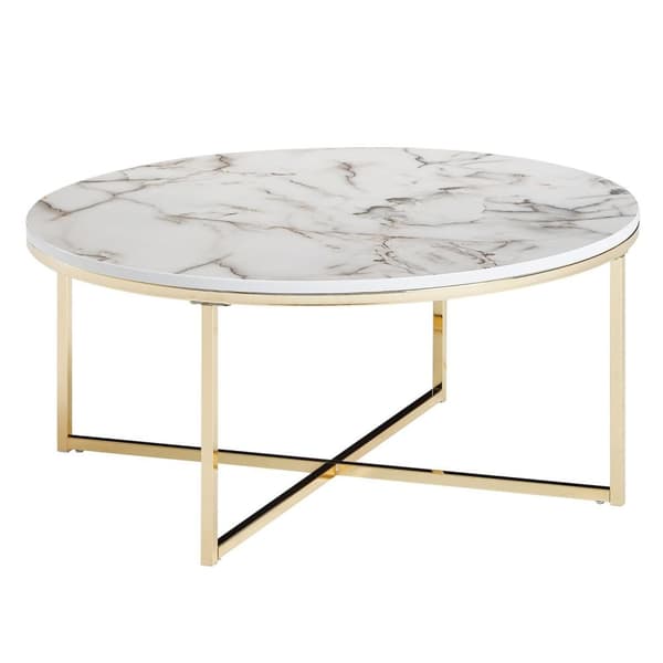 Rootz soffbord 80x36x80 cm med marmorlook vit - Vardagsbord med metallstomme - Soffbord runt bord vardagsrum - Sidobord