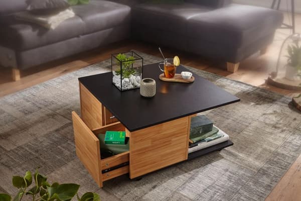 Rootz design -sohvapöytä 70x70 cm antrasiitti - hiekkatammi - Olohuoneen pöytä 2 laatikolla - Sohvapöytä pyörillä - Pöytä 2 lokerolla