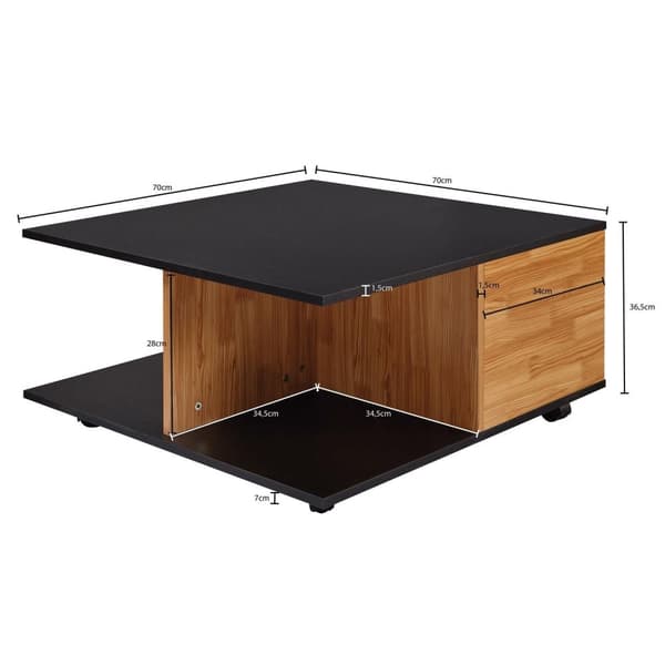Rootz design -sohvapöytä 70x70 cm antrasiitti - hiekkatammi - Olohuoneen pöytä 2 laatikolla - Sohvapöytä pyörillä - Pöytä 2 lokerolla