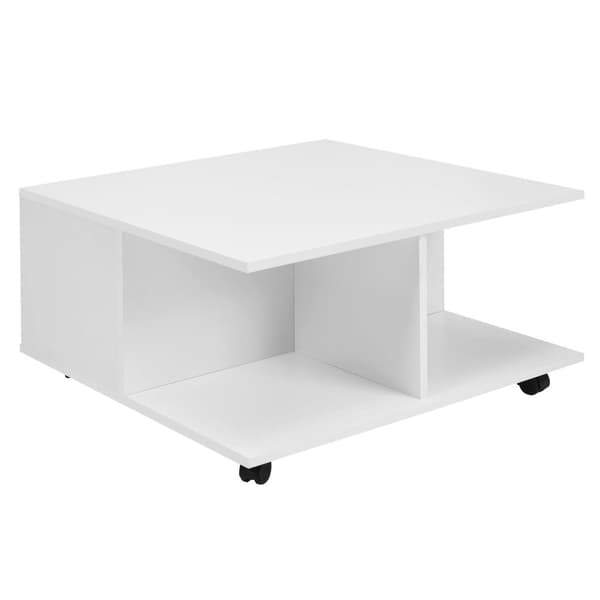 Rootz design -sohvapöytä 70x70 cm valkoinen - Olohuoneen pöytä 2 laatikolla - Sohvapöytä pyörillä - Pöytä 2 lokerolla