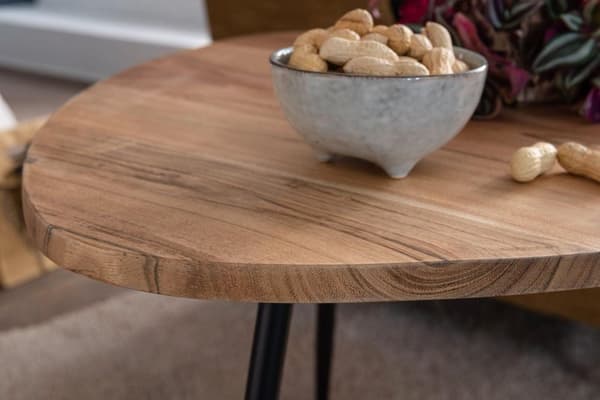 Rootz sæt med 2 redeborde akacie massivt træ - metal sofabord lille - Design sidebord sæt af to træborde Stue bord bord metal stel