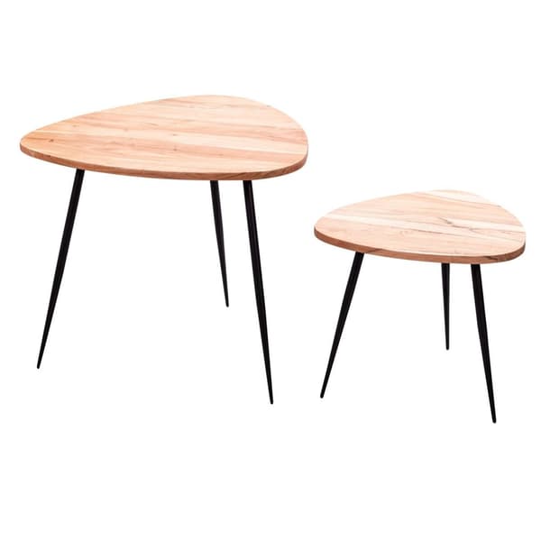 Rootz sæt med 2 redeborde akacie massivt træ - metal sofabord lille - Design sidebord sæt af to træborde Stue bord bord metal stel