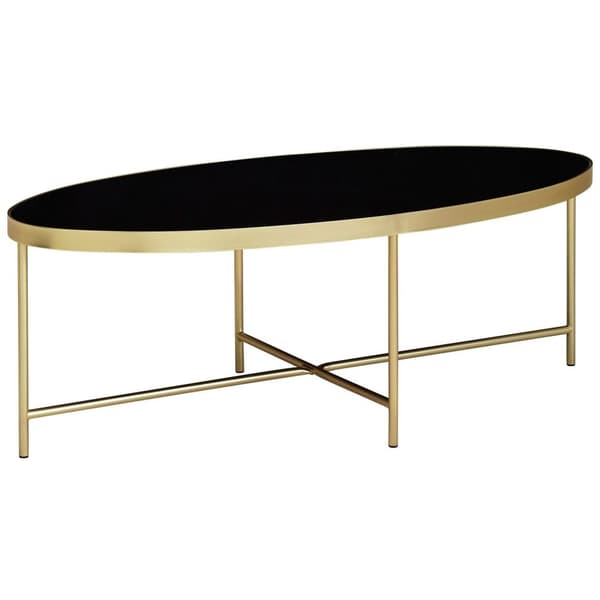 Rootz design soffbord glas svart - ovalt 110 x 56 cm med guldmetall - Stort vardagsrumsbord Loungebord glasbord