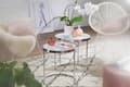 Miniatyrbillede 5 af 7: Rootz design sidebord rundt Ø 50-42 cm - 2 stk hvid sølv med glasplade - Stuebord sæt af 2 - Nesting bord mælkeglas - sofabord