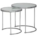 Miniatyrbillede 1 af 7: Rootz design sidebord rundt Ø 50-42 cm - 2 stk hvid sølv med glasplade - Stuebord sæt af 2 - Nesting bord mælkeglas - sofabord