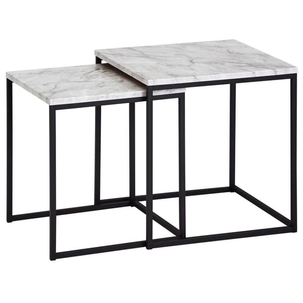 Rootz design sidobord set om 2 marmor ser vit ut - Soffbord 2 delar bordsram svart - Små vardagsrumsbord Moderna häckbord