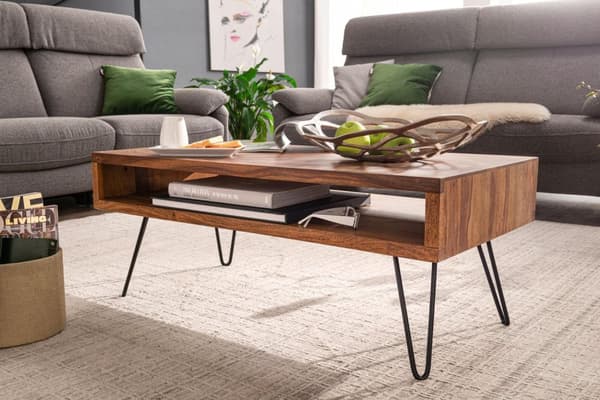 Rootz sofabord 100x40x50 cm Sheesham massivt træ - metal sofabord - Design sofabord rektangulært Massivt sofabord - Stort bord stue