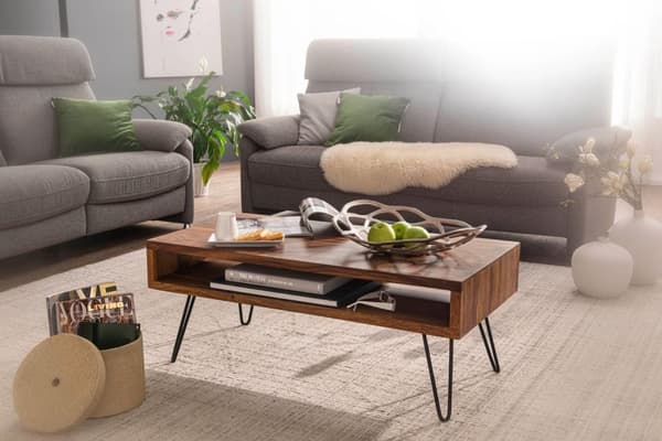 Rootz sofabord 100x40x50 cm Sheesham massivt træ - metal sofabord - Design sofabord rektangulært Massivt sofabord - Stort bord stue