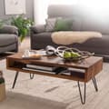 Miniatyrbillede 6 af 7: Rootz sofabord 100x40x50 cm Sheesham massivt træ - metal sofabord - Design sofabord rektangulært Massivt sofabord - Stort bord stue