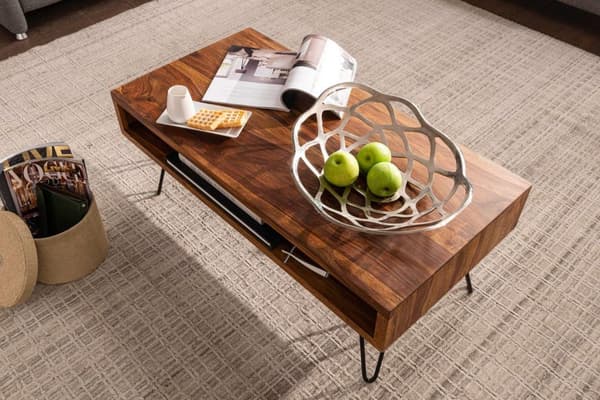 Rootz sofabord 100x40x50 cm Sheesham massivt træ - metal sofabord - Design sofabord rektangulært Massivt sofabord - Stort bord stue