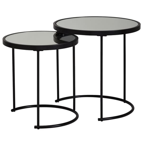 Rootz design sidebord rundt Ø 50-42 cm - 2 stk sort med spejlglas - Stuebord sæt af 2 - Nesting bord spejl sofabord