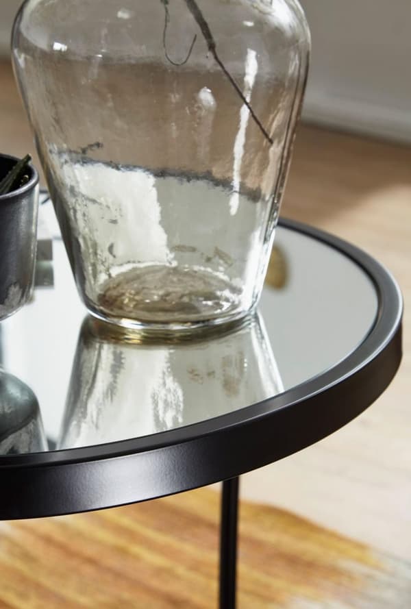 Rootz design sidebord rundt Ø 50-42 cm - 2 stk sort med spejlglas - Stuebord sæt af 2 - Nesting bord spejl sofabord