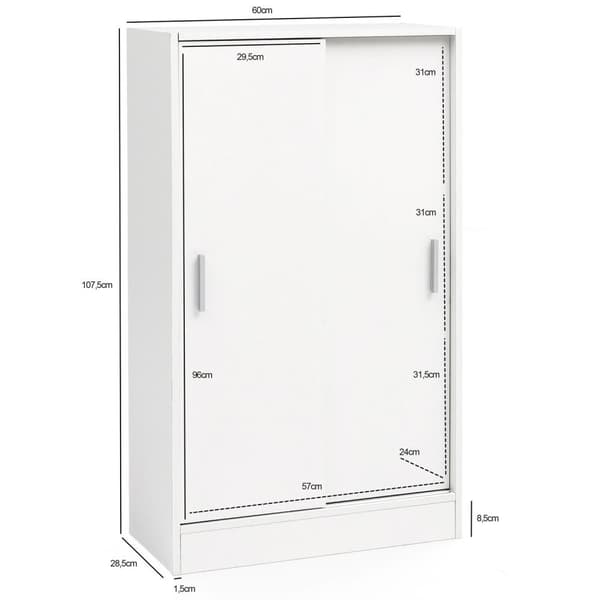 Rootz arkivskab træ 60 x 107,5 x 28,5 cm hvid - Design multifunktionsskab - Kontorskab Moderne - Kommode Hallmøbler - Skænk entre kommode - Lille opbe