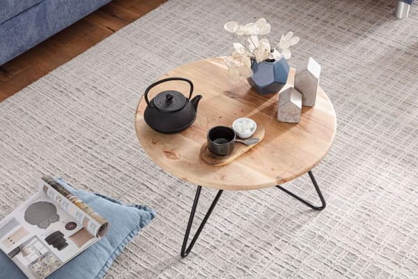 Rootz sohvapöytä 60x39,5x60 cm akaasia massiivipuuta - metallinen sohvapöytä - Design olohuoneen pöytä pyöreä - Massiivinen sohvapöytä - Pieni pöytä o
